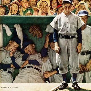 Vault W Artwork The Dugout by Norman Rockwell - Painting on 