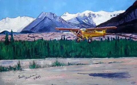 Alaska Bush Airplane and Mountains Art Aviation Painting Ets