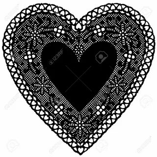 Antique Black Lace Doily Heart With Copy Space. Клипарты, ве