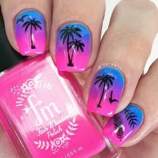 Neon gradient palm tree summer nail art Beach nails, Summer 