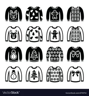 Ugly christmas sweater on jumper icons set Vector Image