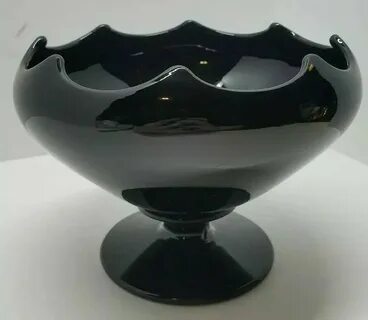 Vintage Retro Black Amethyst Satin Glass Pedestal Candy Dish