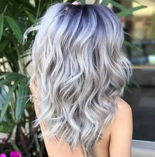 Ash Blonde Wavy Hairstyle With Blue Black Roots Thick wavy h