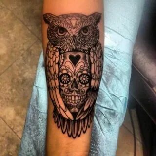 Sugar Skull Owl Tattoo Design Meaning Elbow tattoos, Sugar s