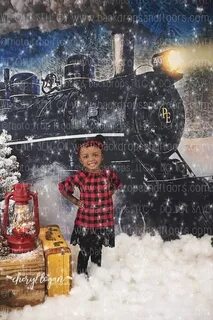 Polar Express Train Photography Backdrop, Snowy, Outdoor, No