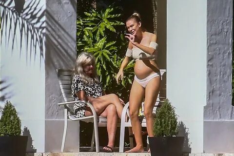 Pregnant Lala Kent wears a cream bikini as she hangs out with Randall Emmet...
