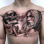 Chest Tattoo Skull and Girl Best Tattoo Ideas Gallery