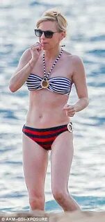 Anna Faris looks ship-shape in nautical bikini on the beach 