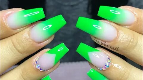 Coffin Neon Green And White Acrylic Nails - Julchens Blog We