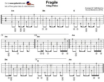 Fragile, Sting: fingerstyle guitar TAB, chords - GuitarNick.
