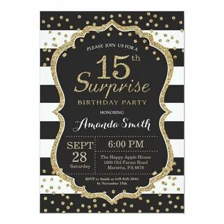 Surprise 15th Birthday Invitation. Gold Glitter Invitation Z