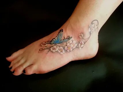 Butterfly cherryblossom tattoo Foot tattoos, Butterfly ankle