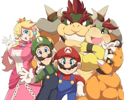 aqua eyes blonde hair bowser bowser jr. breasts brown hair c