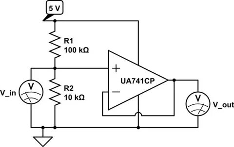 Операционный усилитель (UA741CP) не работает в буферной конф