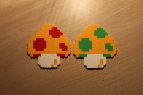 Mario Mushrooms Pixel Art Bead Sprites from Super Mario Bros