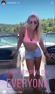 Tracy Tutor Wears Sexy Pink Bikini Top, Cut Off Shorts Style