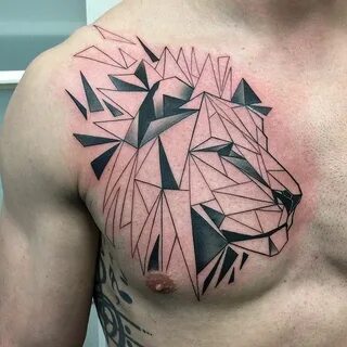 Geometry Pieces Lion Chest Tattoo Best Tattoo Ideas Gallery 