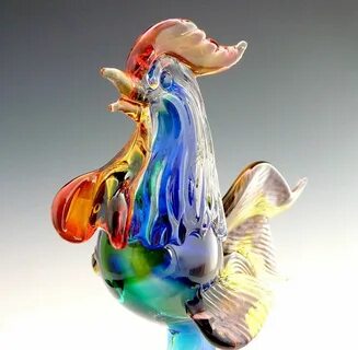 Vintage art glass Rooster figurine Murano ICET Vintage art g