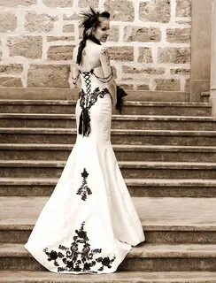 Lace applique on organza, elegant gothic design wedding dres