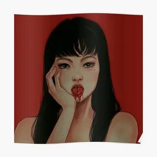 "Tomie Junji Ito Bloody Mouth" Poster by Payuan Redbubble