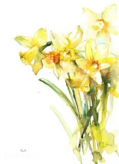 floral art print Yellow daffodil watercolor art print flower