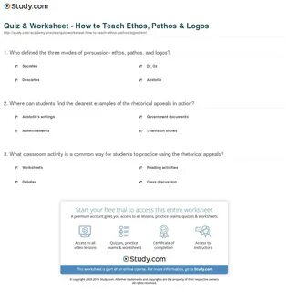 ✔ ️Identifying Ethos Pathos Logos Worksheet Free Download Sta