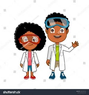 African American Cartoon Scientist Boy Girl: immagine vettor