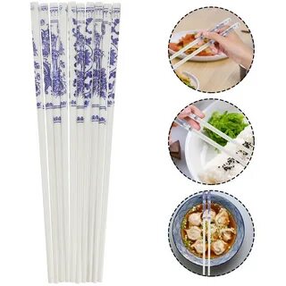 5 Pairs Blue and White Porcelain Chopsticks Reusable Sticks Ceramic Delicat