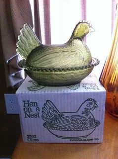 NOS Indiana Glass Hen on Nest in Olive Etsy Hens on nest, In