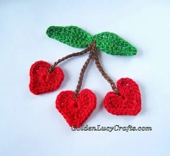 Crochet Heart-Shaped Cherry Applique Crochet strawberry, Cro