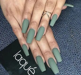 Army Green Nail Extensions. #Matte #Nails #Laque #CoffinNail