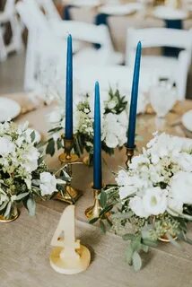 Navy Taper Candles and Gold Vintage Holders