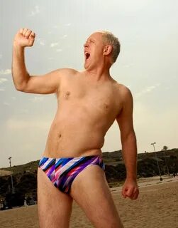 MALE CELEBRITIES: John Lithgow shirtless wearing a red,white