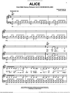 Lavigne - Alice sheet music for voice, piano or guitar (PDF)