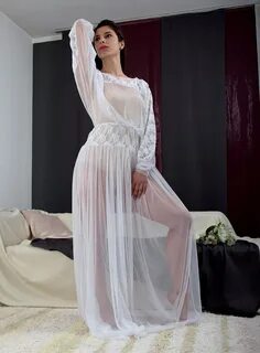 Honeymoon gownSheer long night gown transparent nightdress E
