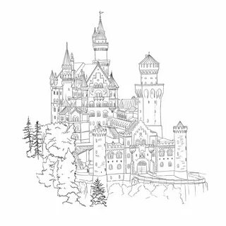Neuschwanstein Castle, Germany illustration Castle drawing, 