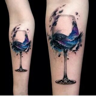 Watercolor wine glass tattoo ideas for women - Tattoo Design