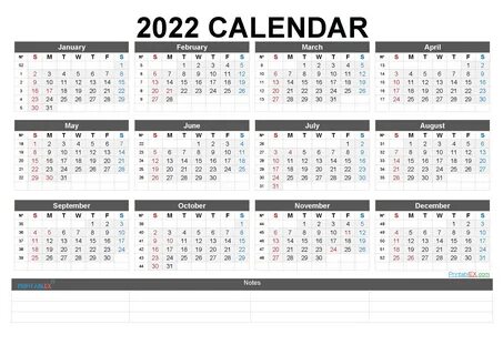 Free Cute 2022 Calendar Printable (Landscape, PDF, Image)