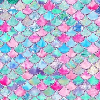 Colorful Pink and Blue Watercolor Trendy Glitter Mermaid Sca