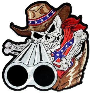 Rebel Confederate Flag Cowboy Skeleton With Shotgun Biker Pa