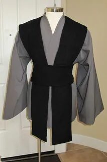 Cosplay grey tunic, black tabards & sash/obi,4 pcs costume J