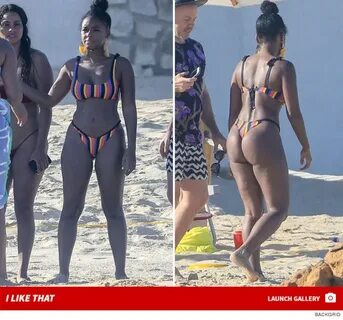 Janelle Monae Shows Off Her Curves in Cabo in Striped Bikini