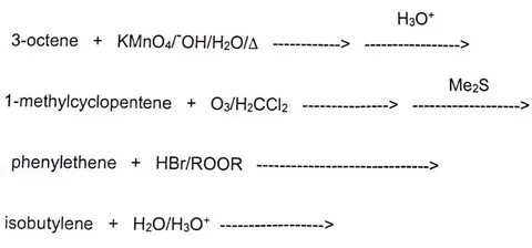 Solved H30* 3-octene KMnO4"OH/H2O/Δ + Me2S Chegg.com