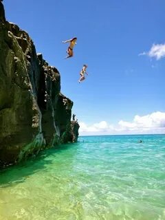beach, cliff, diving, friends, fun - inspiring picture on Fa