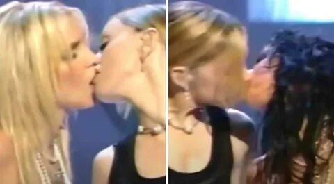 Мадонна целует Бритни Спирс и Кристину Агилеру. 