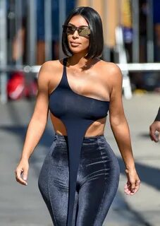 Kim Kardashian Braless Boobs In See Through Black Top - Hot Celebs Home
