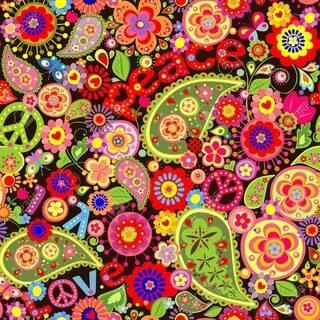 Hippie Wallpaper With Colorful Spring Flowers And Paisley Кл