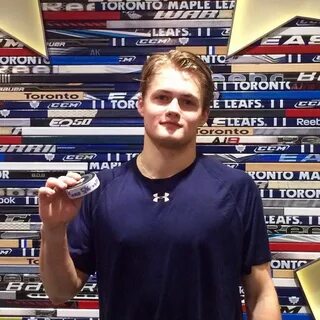 William Nylander and the puck from his first NHL goal. Hocke