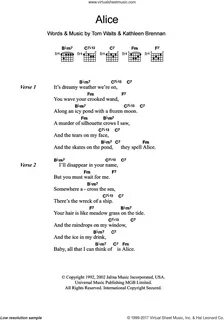 Waits - Alice sheet music for guitar (chords) (PDF) v2