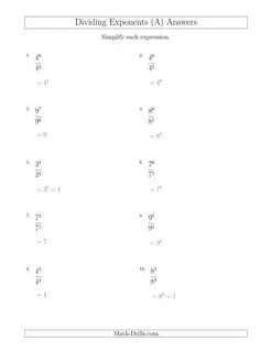 Multiplying And Dividing Whole Numbers By All Exponents With